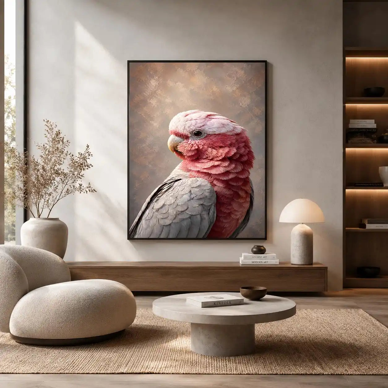 pink cockatoo canvas print elegant room