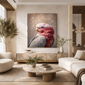 pink cockatoo canvas print elegant room