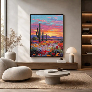 desert cactus sunset canvas living room