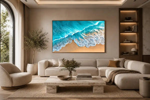 aerial turquoise ocean beach coastal wave wall art