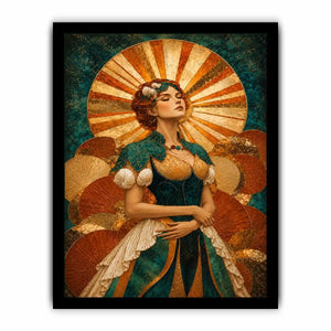 art deco woman canvas wall art teal gold