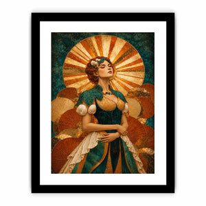 art deco woman canvas wall art teal gold