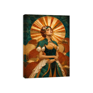 art deco woman canvas wall art teal gold