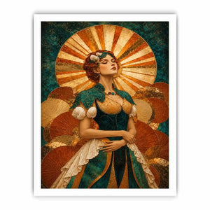 art deco woman canvas wall art teal gold