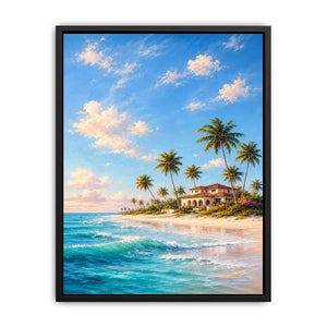 tropical beach villa canvas art