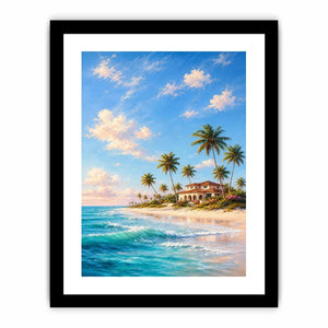 tropical beach villa canvas art