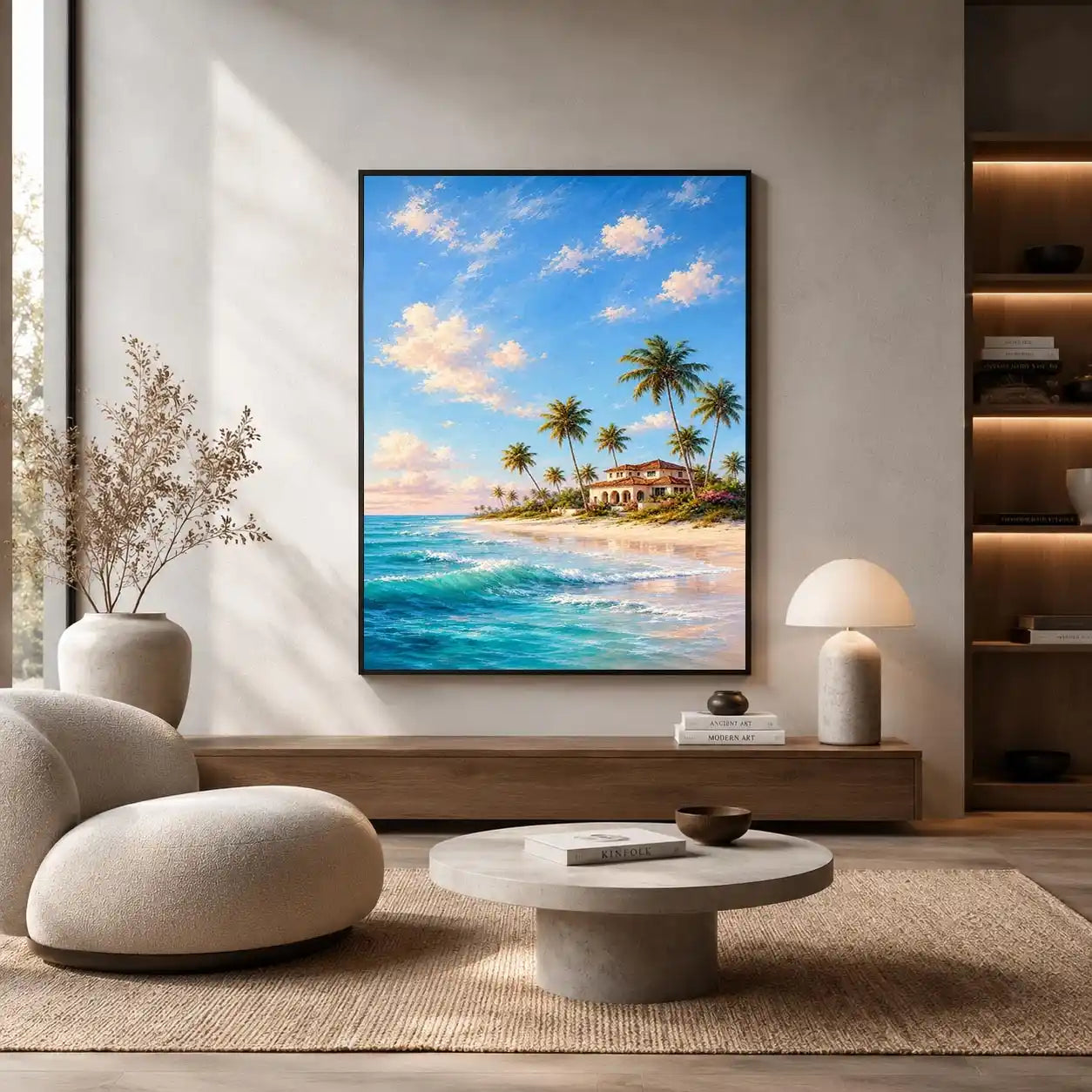tropical beach villa canvas art
