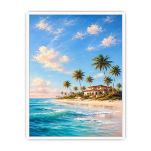 tropical beach villa canvas art