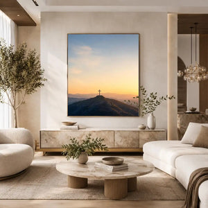mountain cross sunrise canvas print