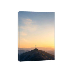 mountain cross sunrise canvas print