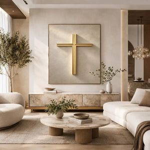 gold cross neutral wall art