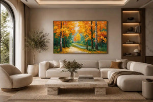 autumn forest path wall art