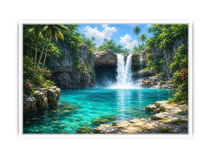 tropical waterfall lagoon canvas art