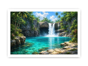 tropical waterfall lagoon canvas art
