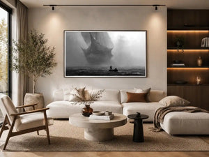 ghost ship black white canvas office decor