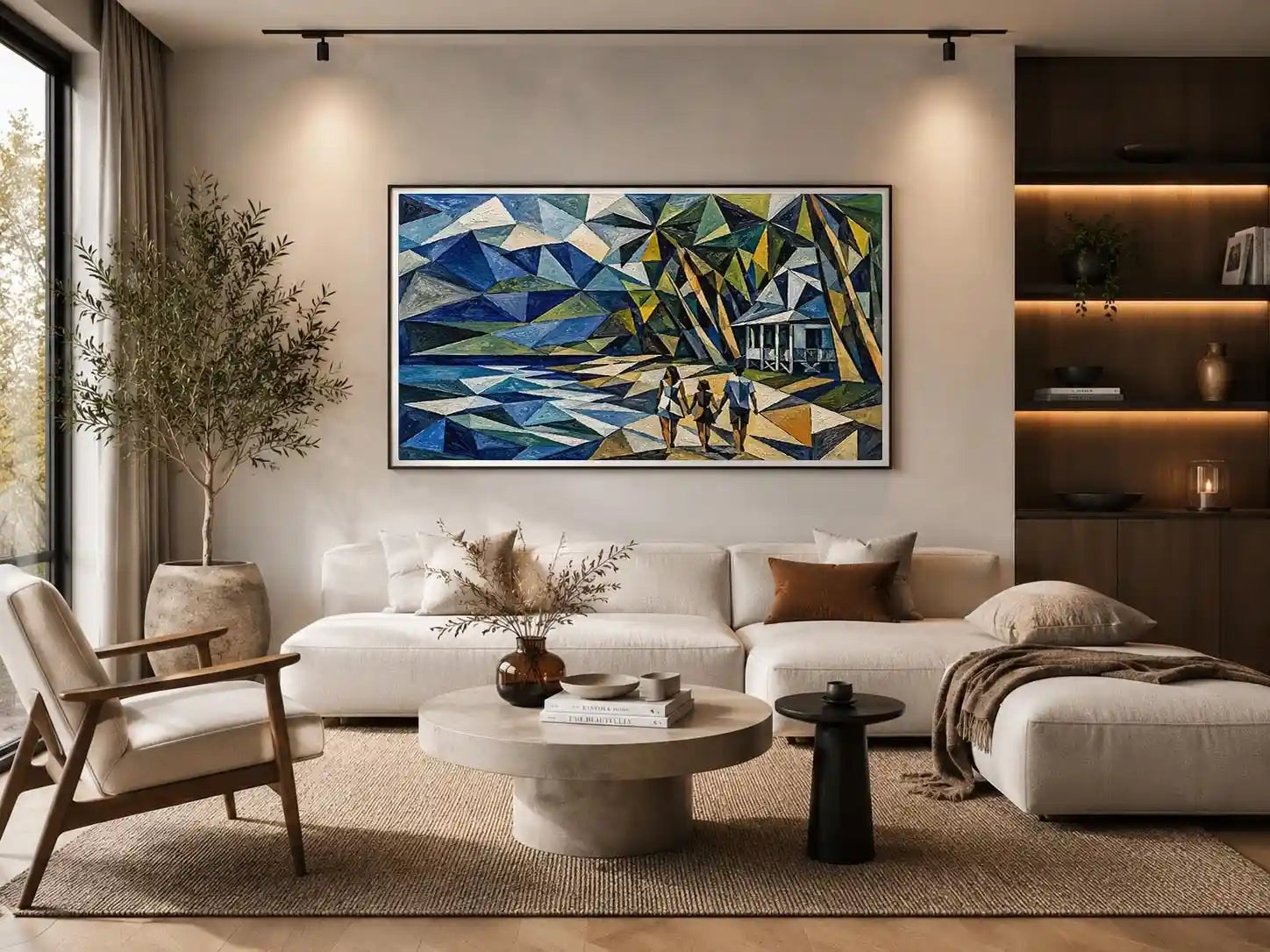 geometric coastal beach house canvas living room