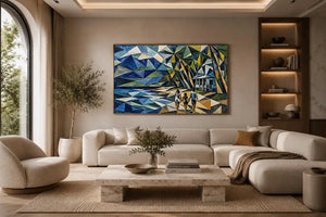geometric coastal beach house canvas living room