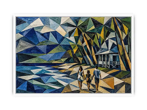geometric coastal beach house canvas living room