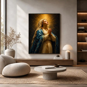 praying madonna blue gold canvas art