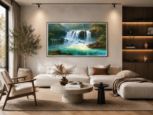 waterfall landscape turquoise water canvas living room