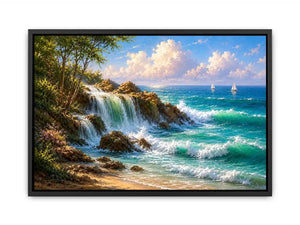 coastal waterfall beach house canvas art
