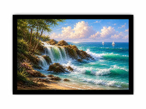 coastal waterfall beach house canvas art