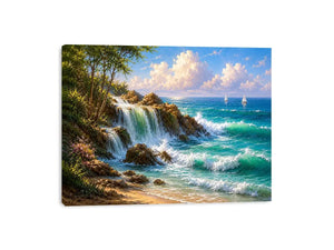 coastal waterfall beach house canvas art