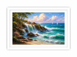 coastal waterfall beach house canvas art