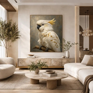 white cockatoo gold accent canvas art
