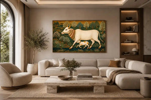 traditional cow calf canvas print