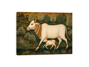 traditional cow calf canvas print