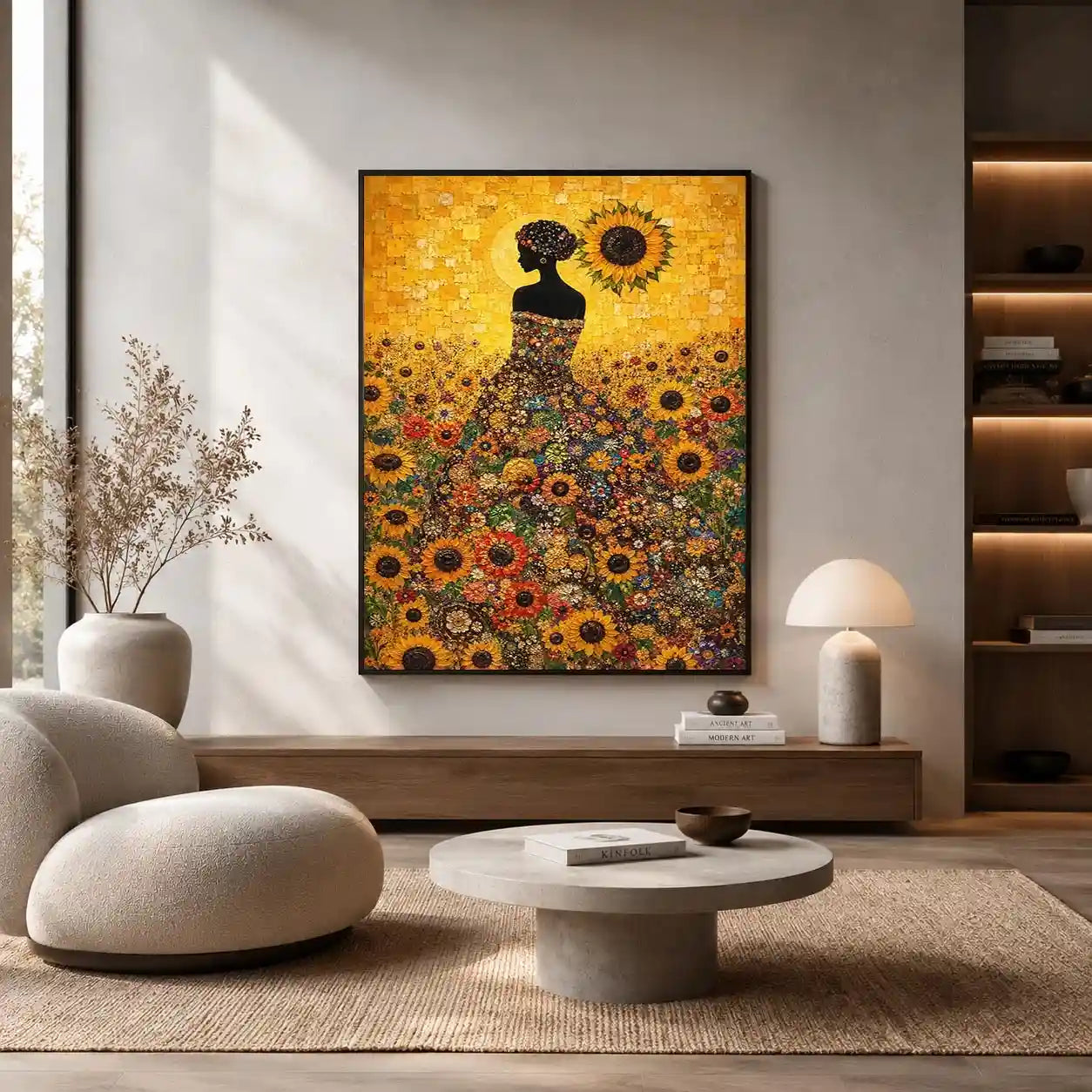 sunflower woman floral canvas