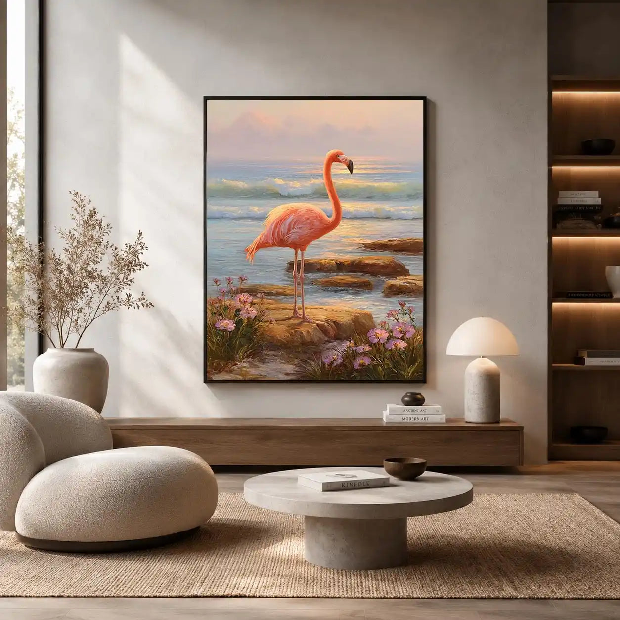 coastal flamingo ocean canvas