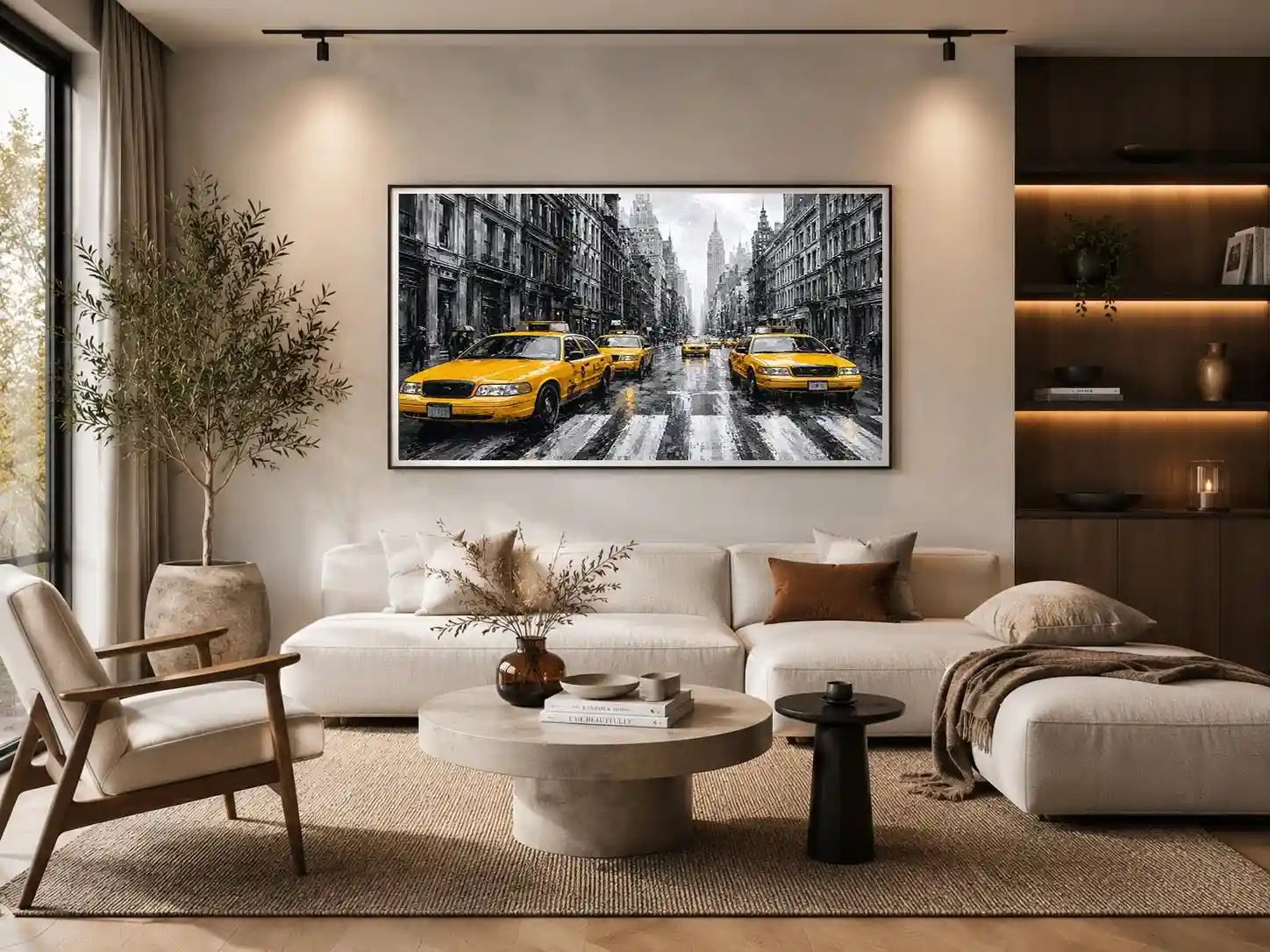 yellow taxi city canvas