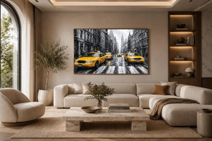 yellow taxi city canvas