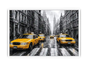 yellow taxi city canvas