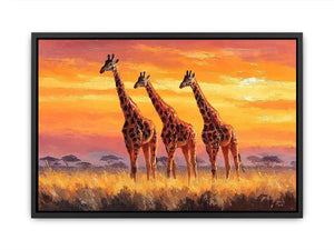 giraffe sunset savanna canvas