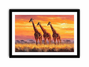 giraffe sunset savanna canvas