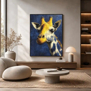 blue giraffe portrait canvas