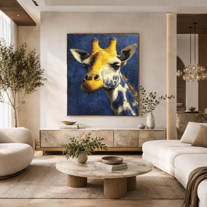 blue giraffe portrait canvas