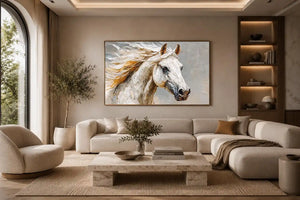 white horse rustic canvas art