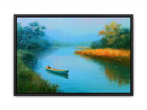 calm river boat landscape canvas print