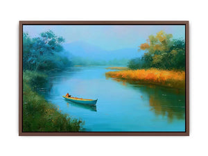 calm river boat landscape canvas print
