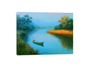 calm river boat landscape canvas print