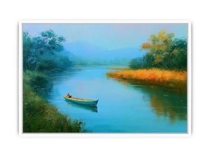 calm river boat landscape canvas print