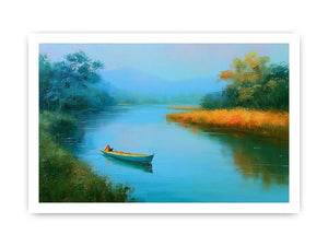 calm river boat landscape canvas print