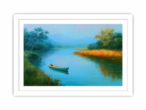 calm river boat landscape canvas print