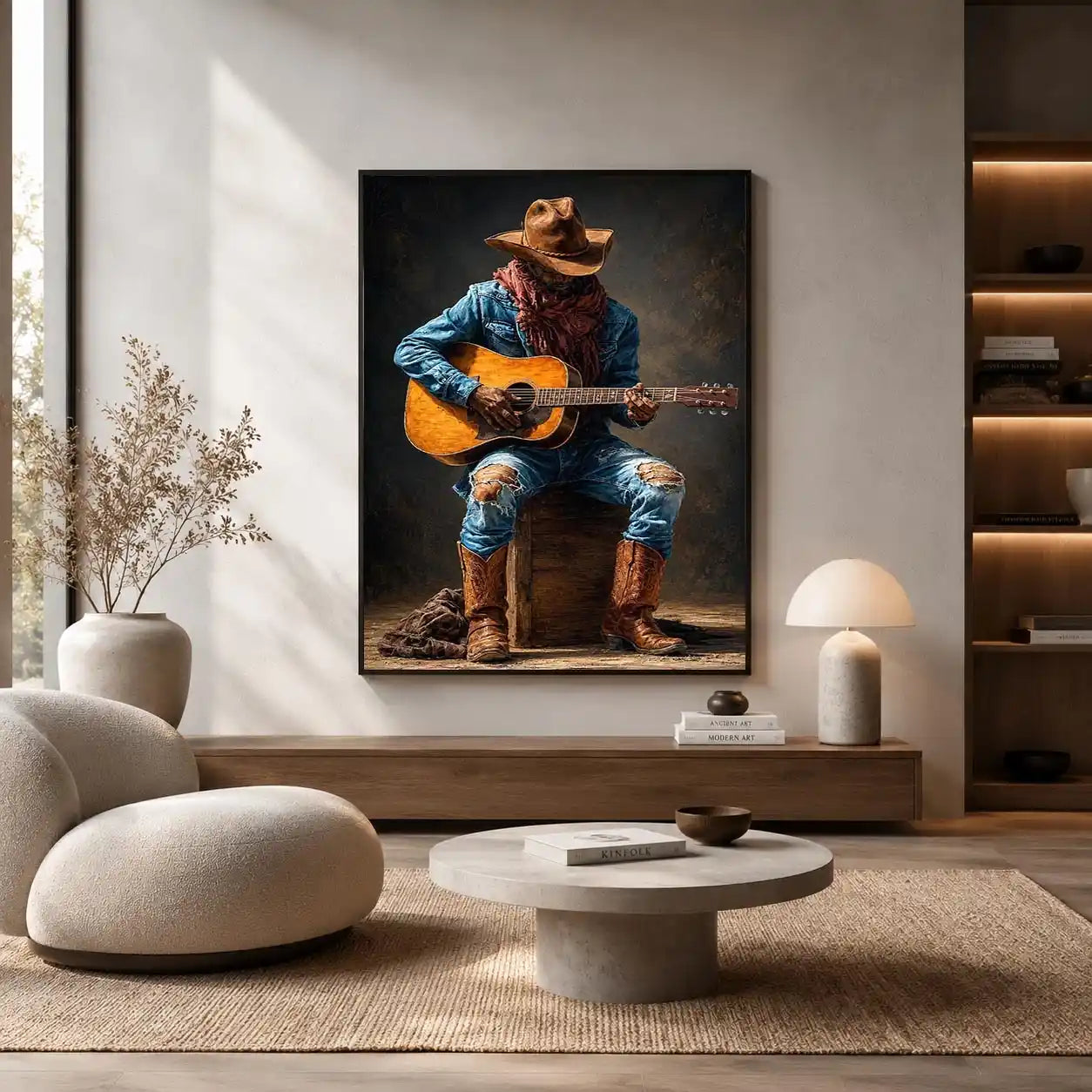 rustic cowboy guitar canvas art