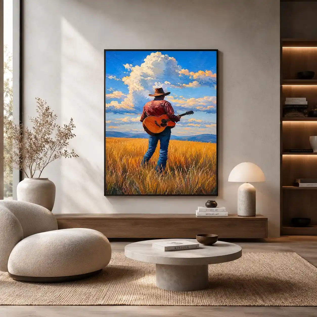 cowboy prairie guitar canvas art