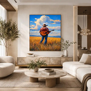 cowboy prairie guitar canvas art